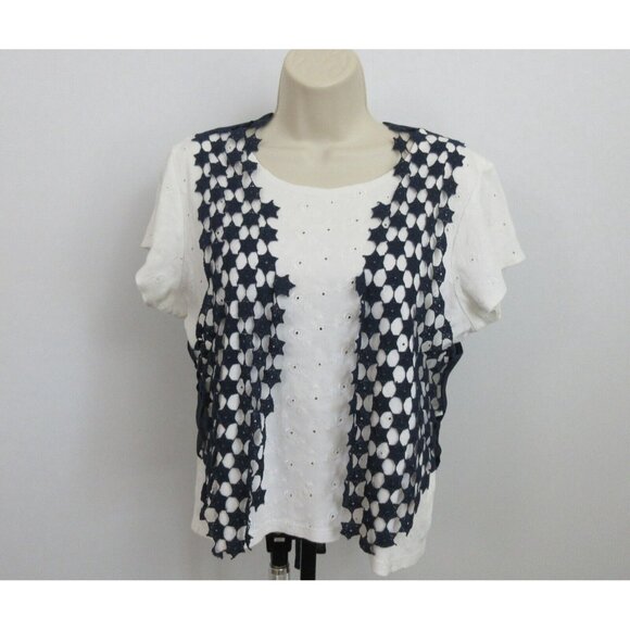 Open Front Silk Vest Size Medium Sleeveless Bolero Crochet Blue Stars Patriotic - Picture 3 of 9